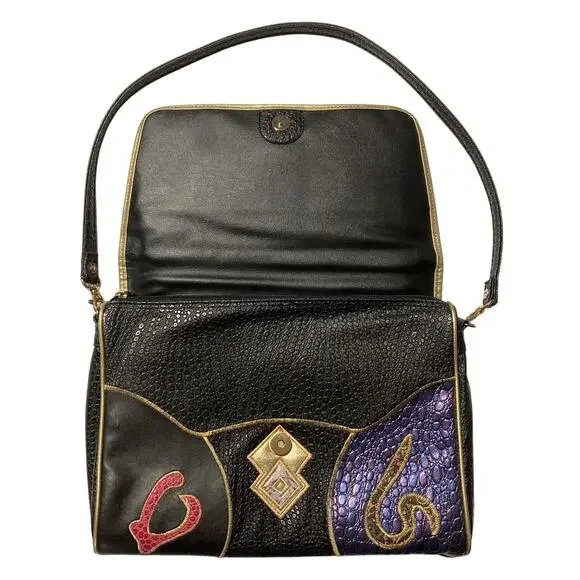 Vtg Womens Alentino Faux Leather Bag Purse Multicolor Patchwork Removable Strap - Picture 3 of 10